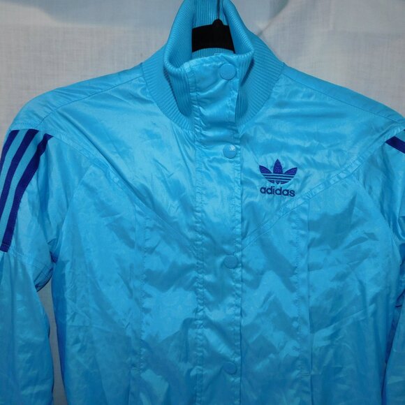 Adidas Trefoil Womens XS Bright Blue early 2000s Lightweight Wind Bomber Jacket - Picture 2 of 9